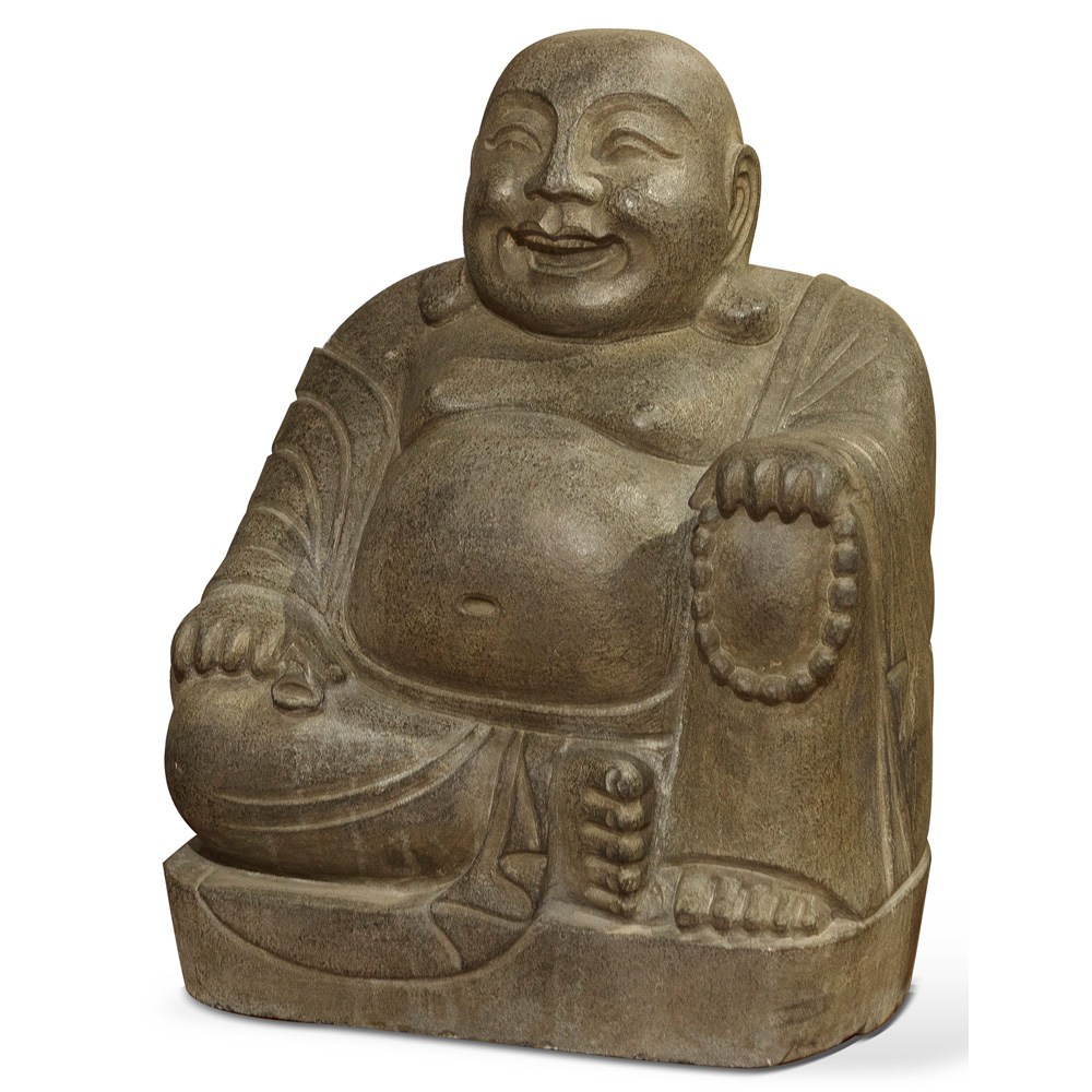 Stone Happy Buddha Oriental Statue Sitting with Beads
