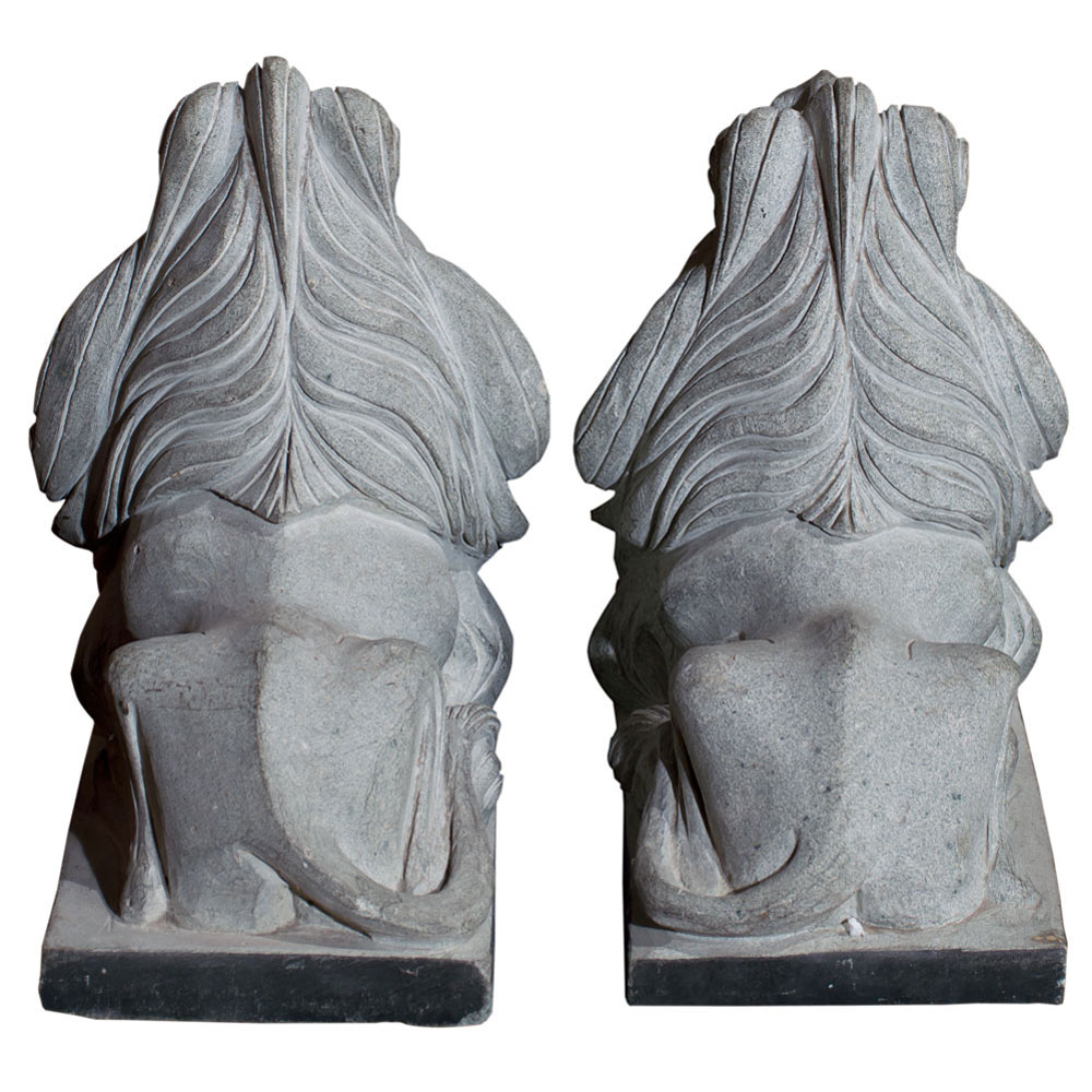 11 Inch Stone Chinese Lion Couchant Statue Set