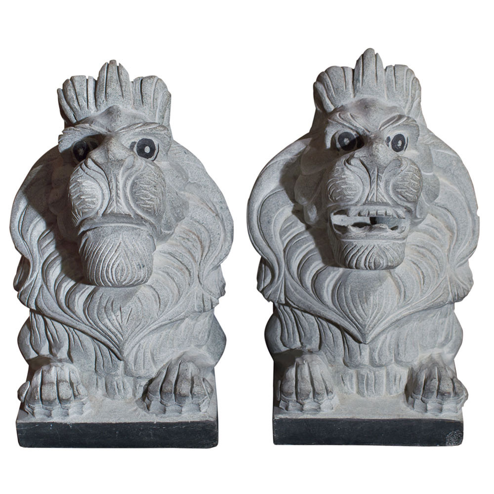 11 Inch Stone Chinese Lion Couchant Statue Set