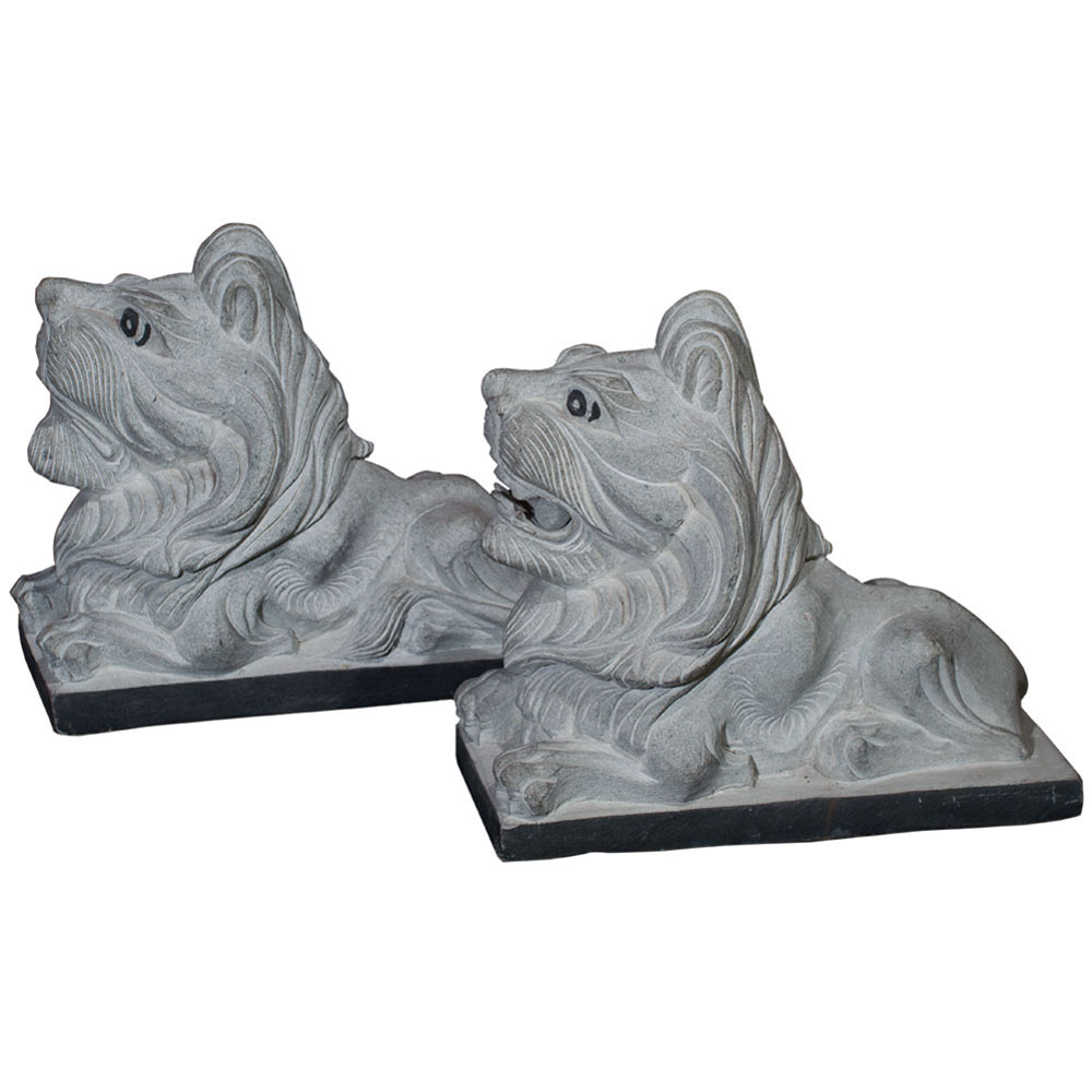 11 Inch Stone Chinese Lion Couchant Statue Set