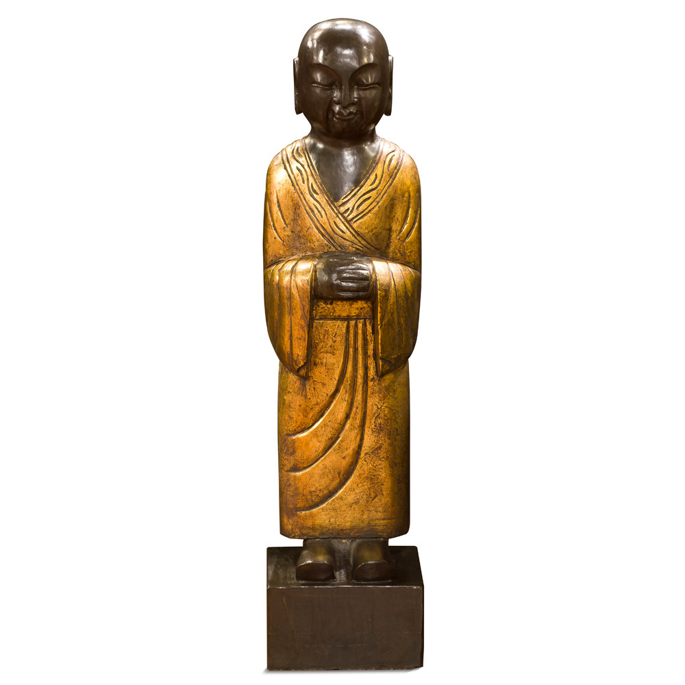 Gilded Stone Tranquility Monk Chinese Statue