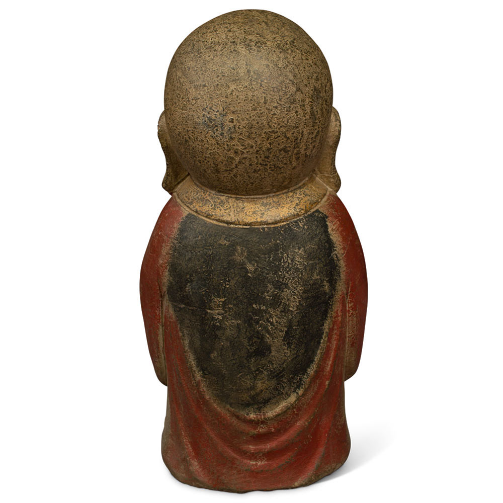 Chinese Stone Statue of Shaolin Monk in Red Robe