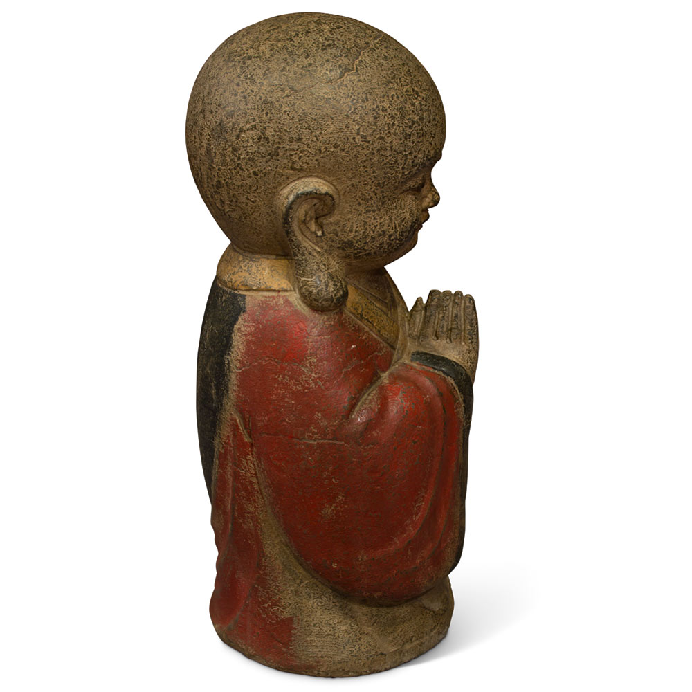 Chinese Stone Statue of Shaolin Monk in Red Robe