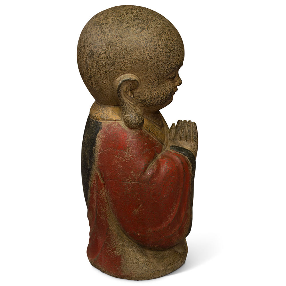 Chinese Stone Statue of Shaolin Monk in Red Robe