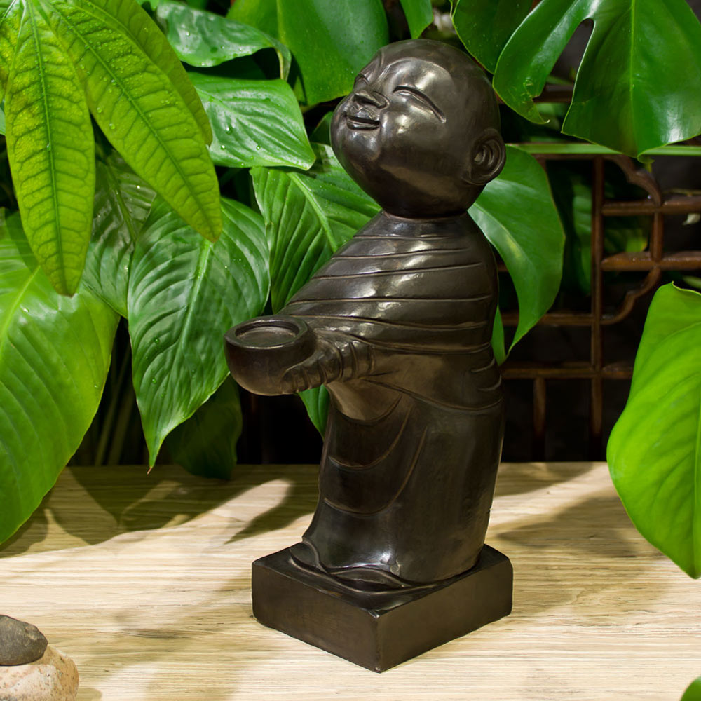 Black Stone Chinese Statue of Shaolin Temple Monk Seeking Alms