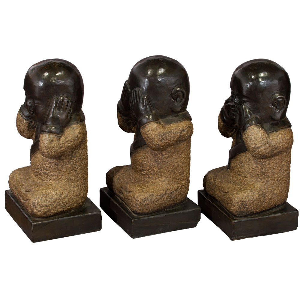 Three Wise Stone Monks Chinese Statue 3pcs/Set