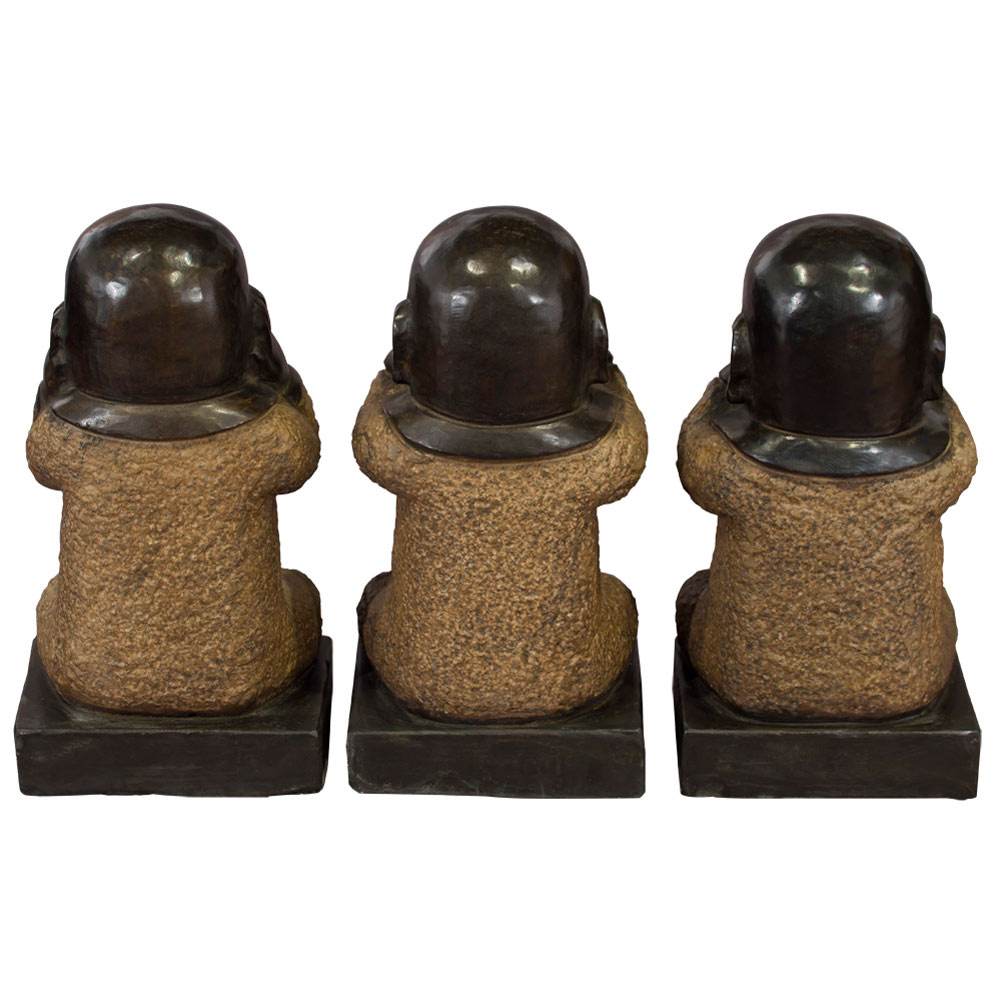 Three Wise Stone Monks Chinese Statue 3pcs/Set