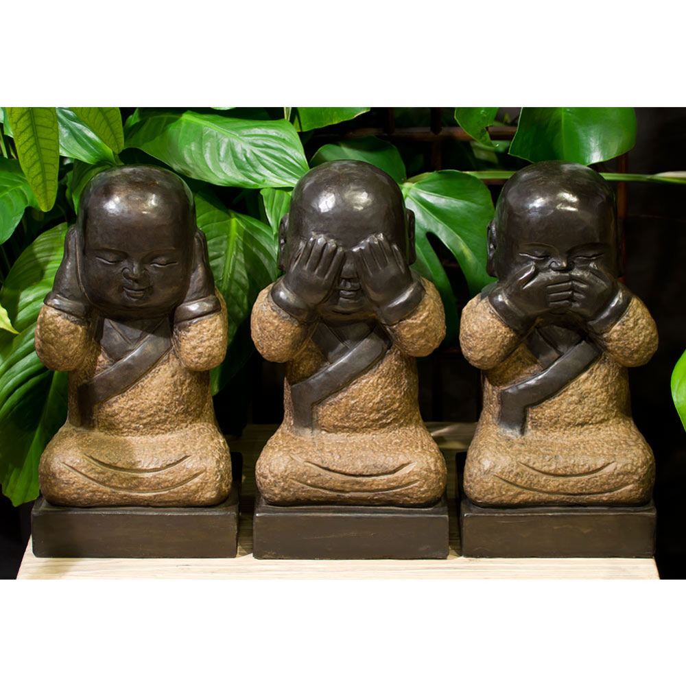 Three Wise Stone Monks Chinese Statue 3pcs/Set