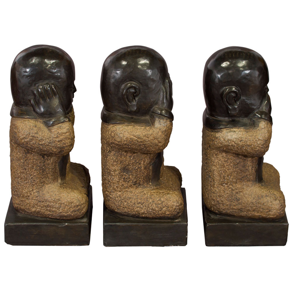 Three Wise Stone Monks Chinese Statue 3pcs/Set