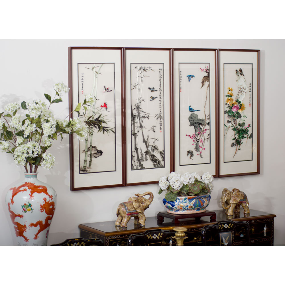 Silk Embroidery Chinese Wall Art of Four Season Flowers