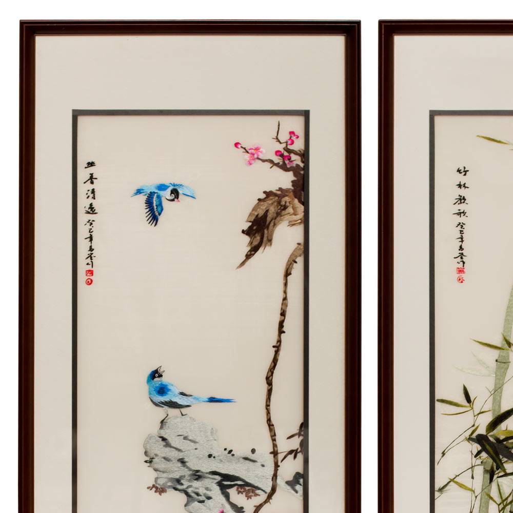 Silk Embroidery Chinese Wall Art of Four Season Flowers