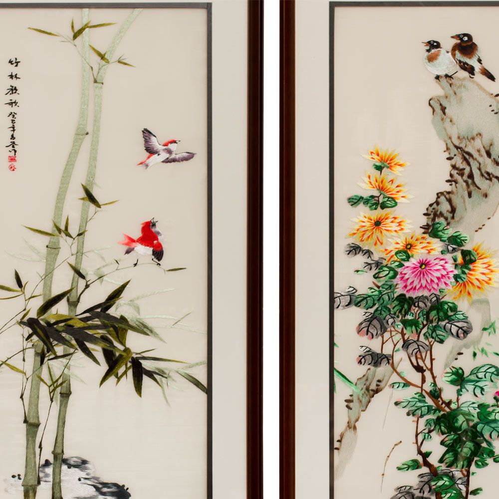 Silk Embroidery Chinese Wall Art of Four Season Flowers