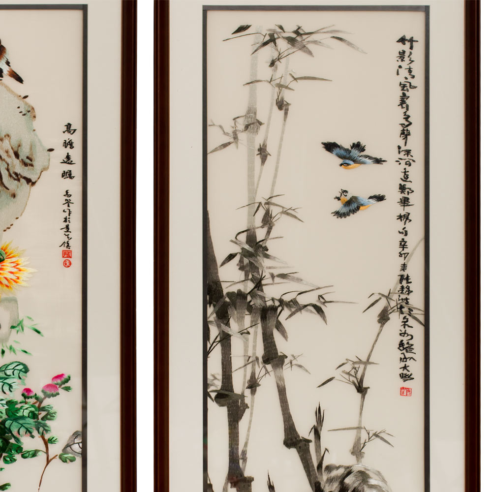 Silk Embroidery Chinese Wall Art of Four Season Flowers