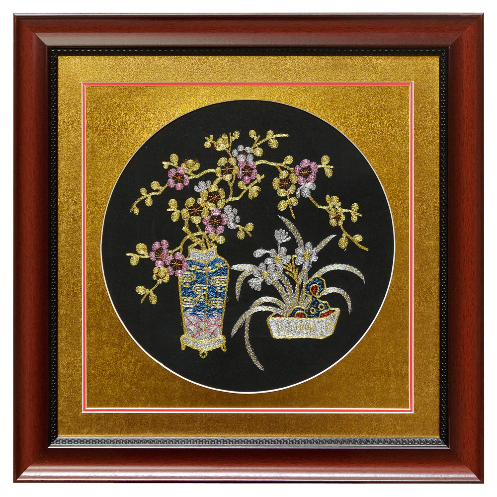 Chinese Silk Embroidery of Cherry Blossom and Orchid