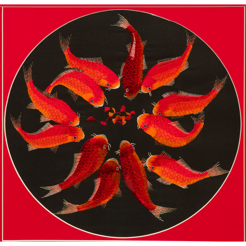 Chinese Silk Embroidery Wall Art with Prosperity Koi Fish