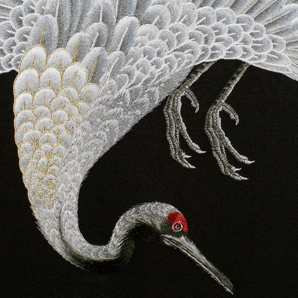 Grand Chinese Silk Embroidery of Soaring Crane Frame