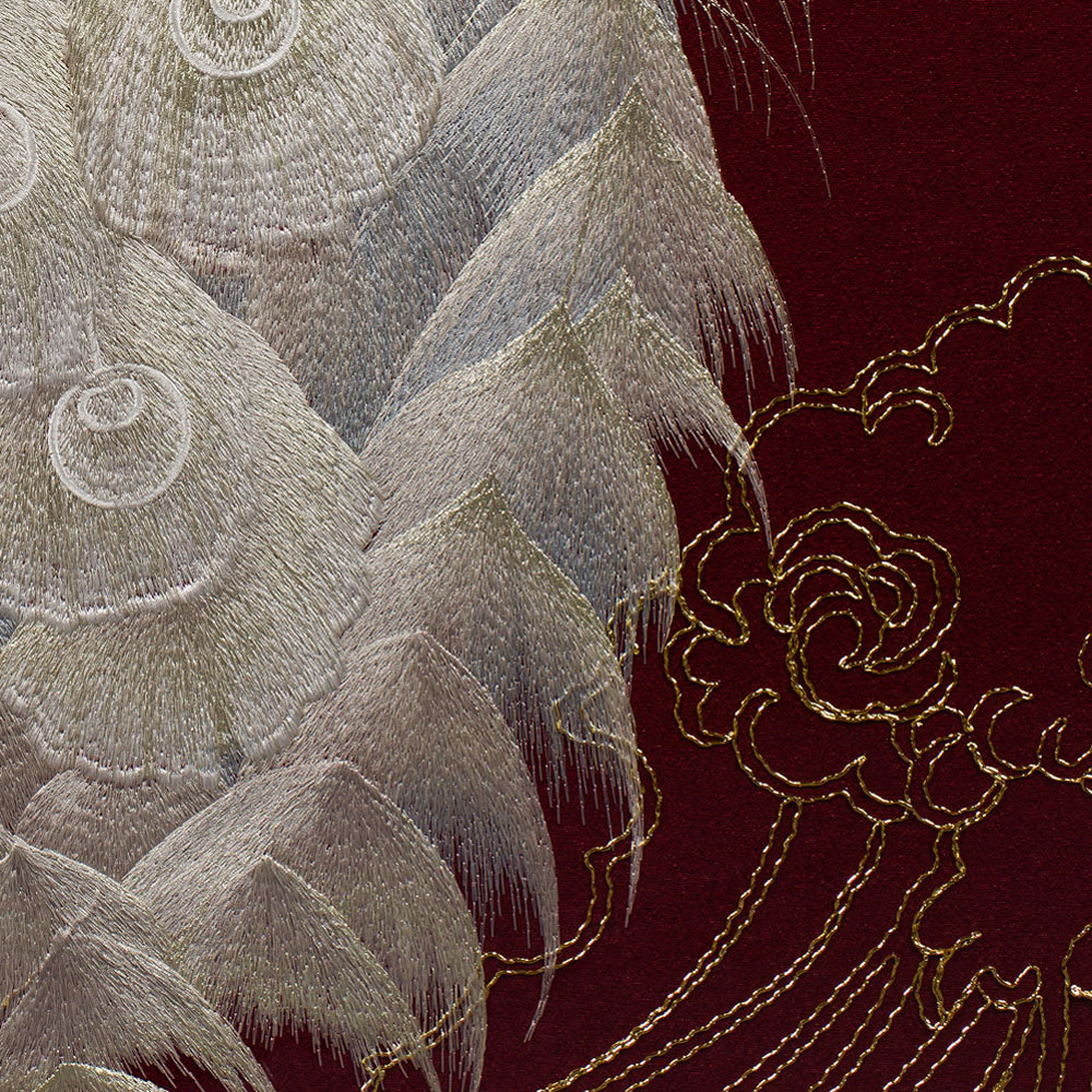 Grand Chinese Silk Embroidery of White Peacock Frame