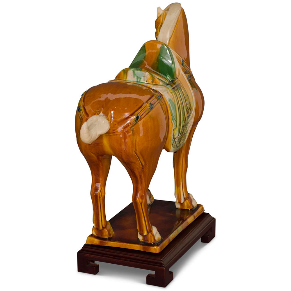 Tang Dynasty Tri-Color Glazed Ceramic Chinese Bay Horse Statue