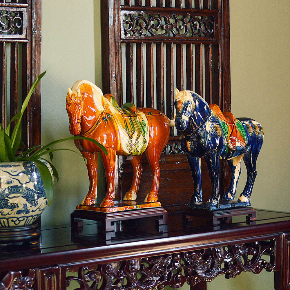 Tang Tri-Color Glazed Ceramic Chinese Horse Statue