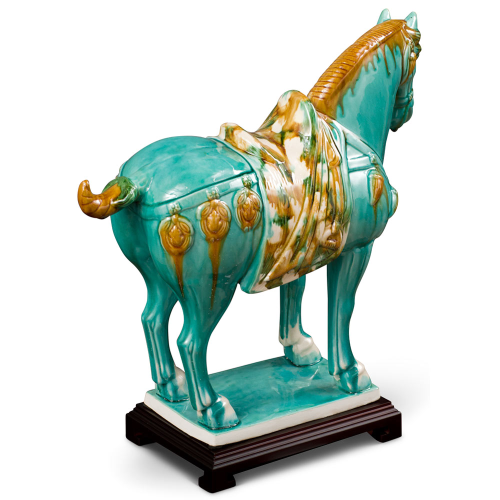 Tang Dynasty Tricolor Ceramic Horse with Colorful Saddle Tomb Figurine Replica