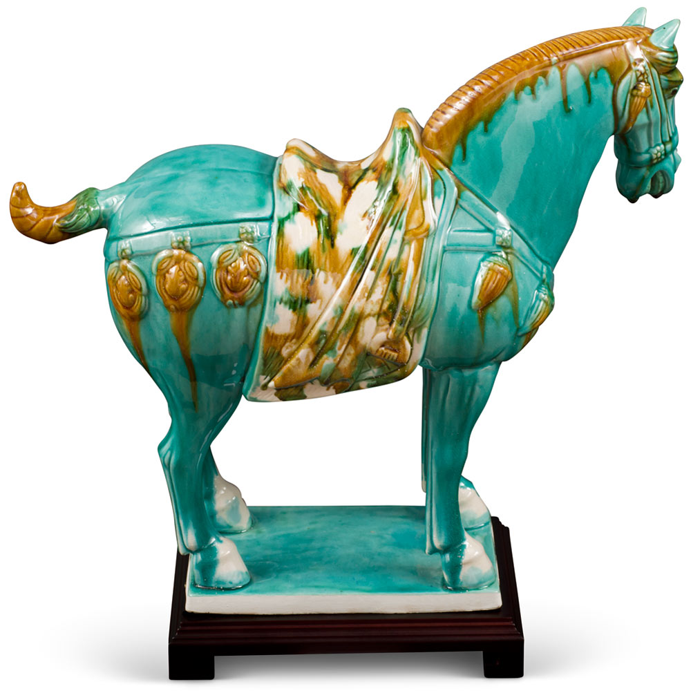Tang Dynasty Tricolor Ceramic Horse with Colorful Saddle Tomb Figurine Replica