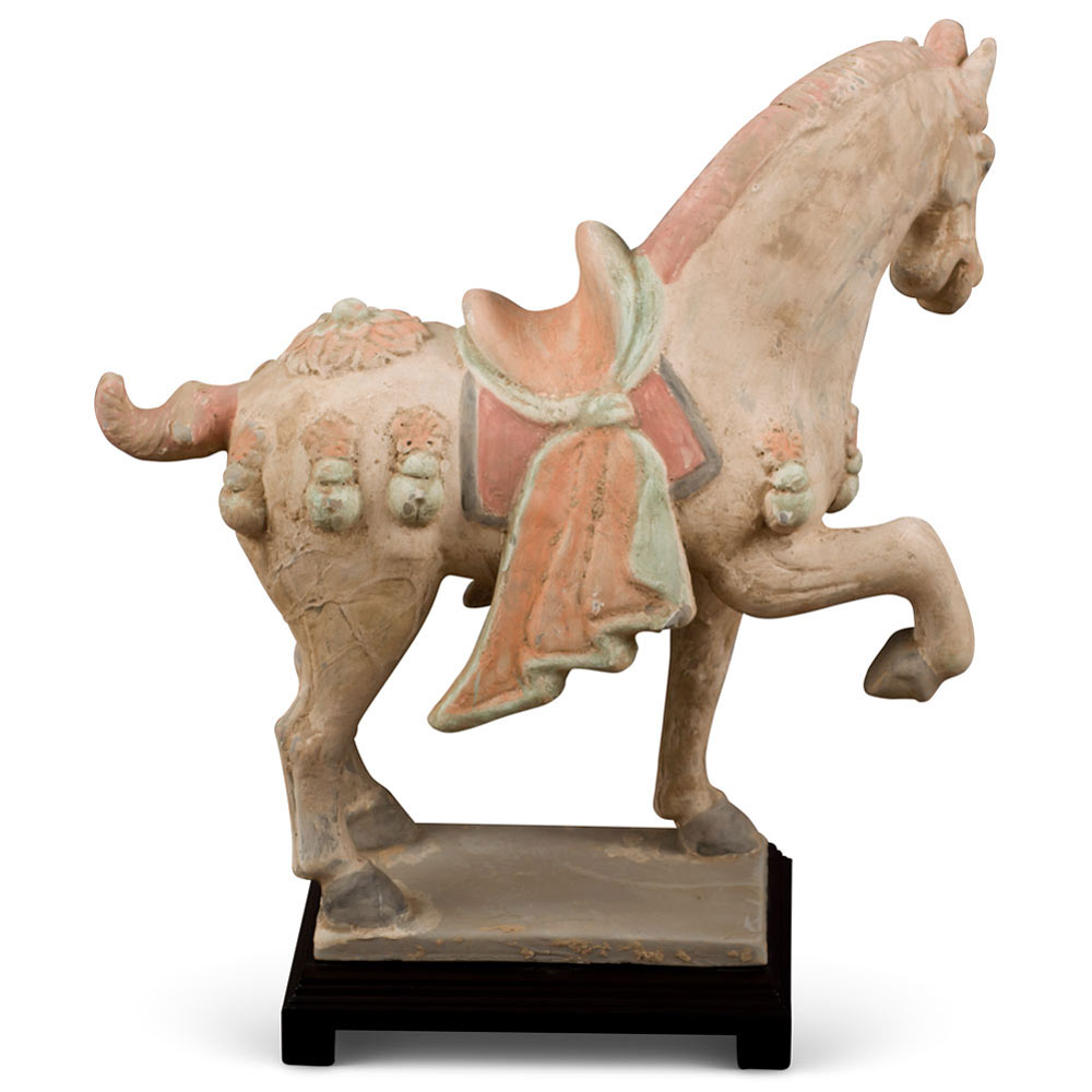 Tang Dynasty Ceramic Horse with Ornate Saddle Tomb Figurine Replica