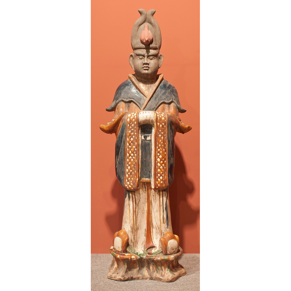 Tang Tri-Color Glazed Ceramics Officer with Blue Robe