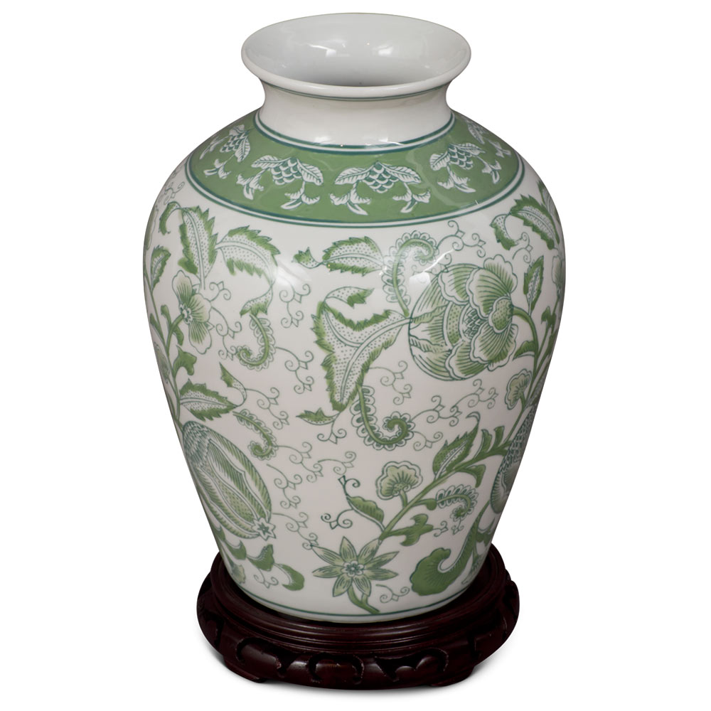 Green Floral Motif Chinese Porcelain Vase