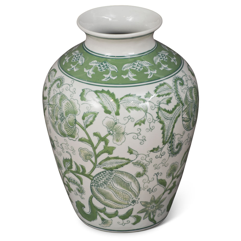Green Floral Motif Chinese Porcelain Vase