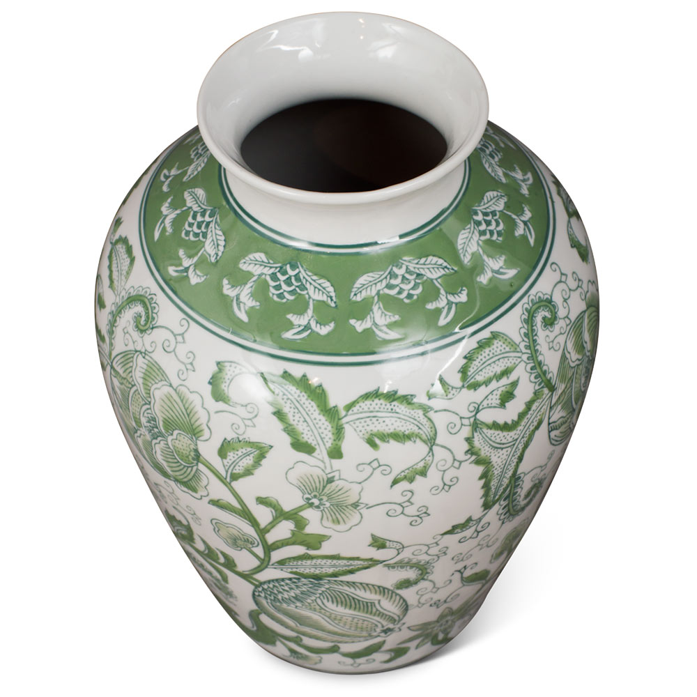 Green Floral Motif Chinese Porcelain Vase