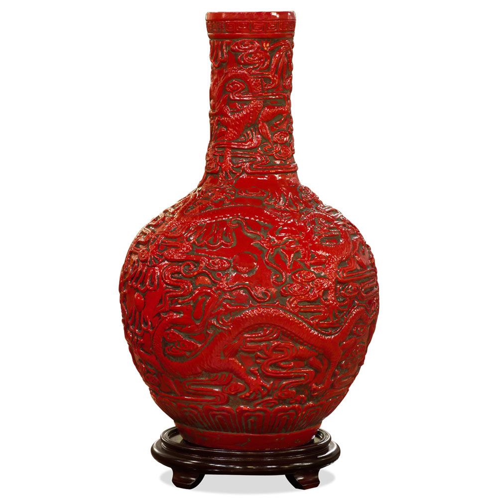 Red Porcelain Imperial Dragon Chinese Temple Vase