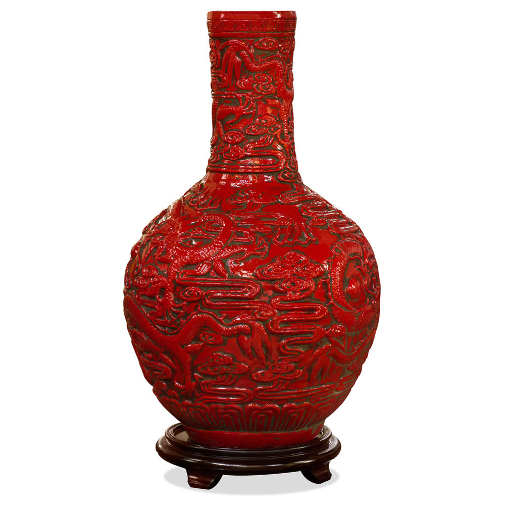 Red Porcelain Imperial Dragon Chinese Temple Vase