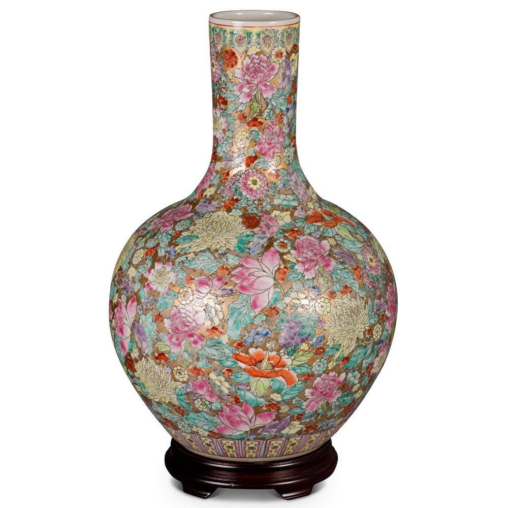 Hand Painted Imperial Canton Porcelain Chinese Floral Temple Vase