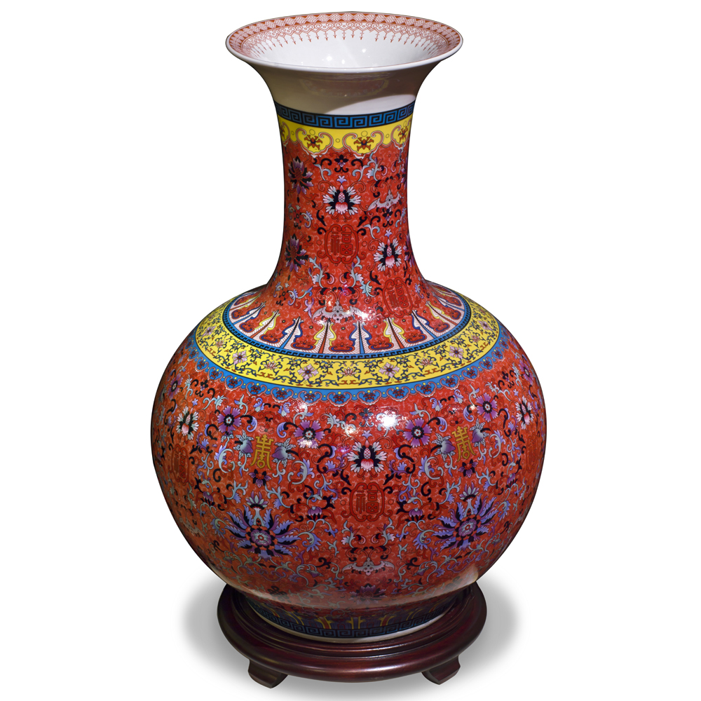 Imperial Red Chinese Porcelain Temple Vase