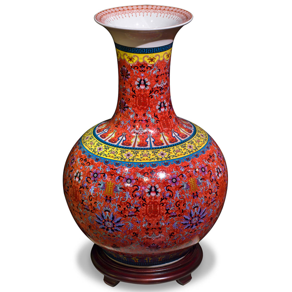 Imperial Red Chinese Porcelain Temple Vase