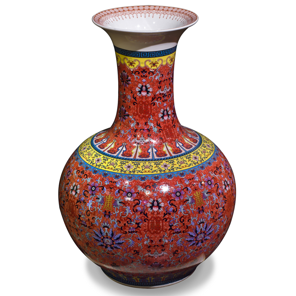 Imperial Red Chinese Porcelain Temple Vase