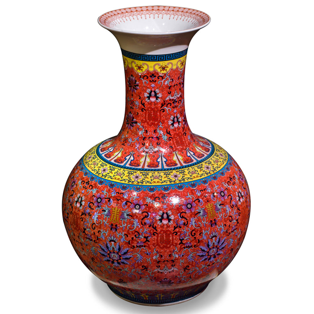 Imperial Red Chinese Porcelain Temple Vase