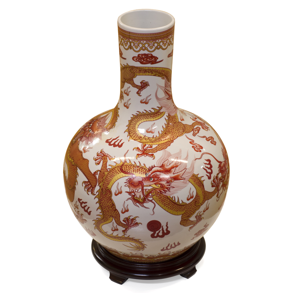 Red and Gold Dragon Imperial Chinese Porcelain Temple Vase