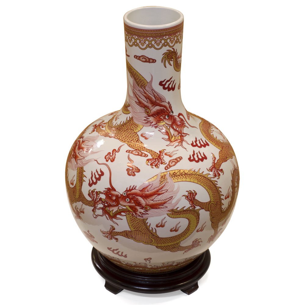 Red and Gold Dragon Imperial Chinese Porcelain Temple Vase