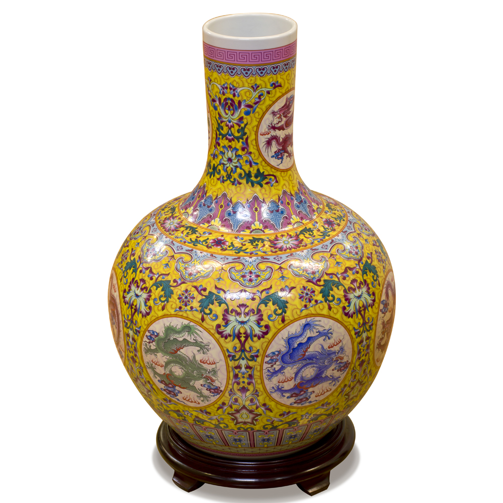 Yellow Dragon Imperial Chinese Porcelain Temple Vase
