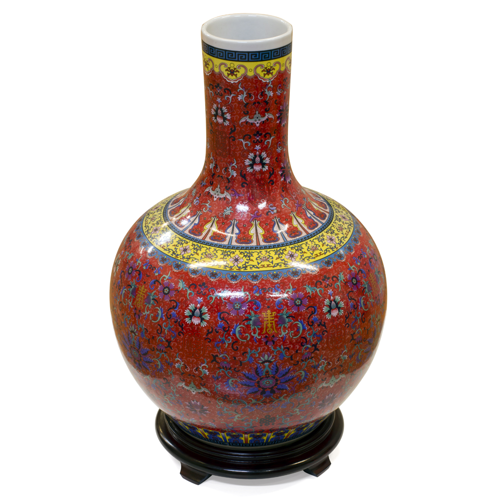 Red Imperial Chinese Porcelain Temple Vase