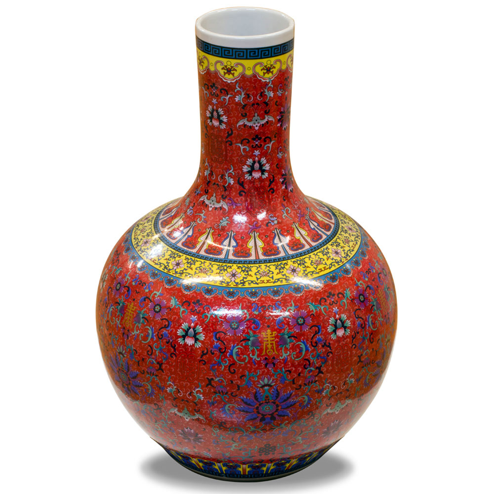 Red Imperial Chinese Porcelain Temple Vase