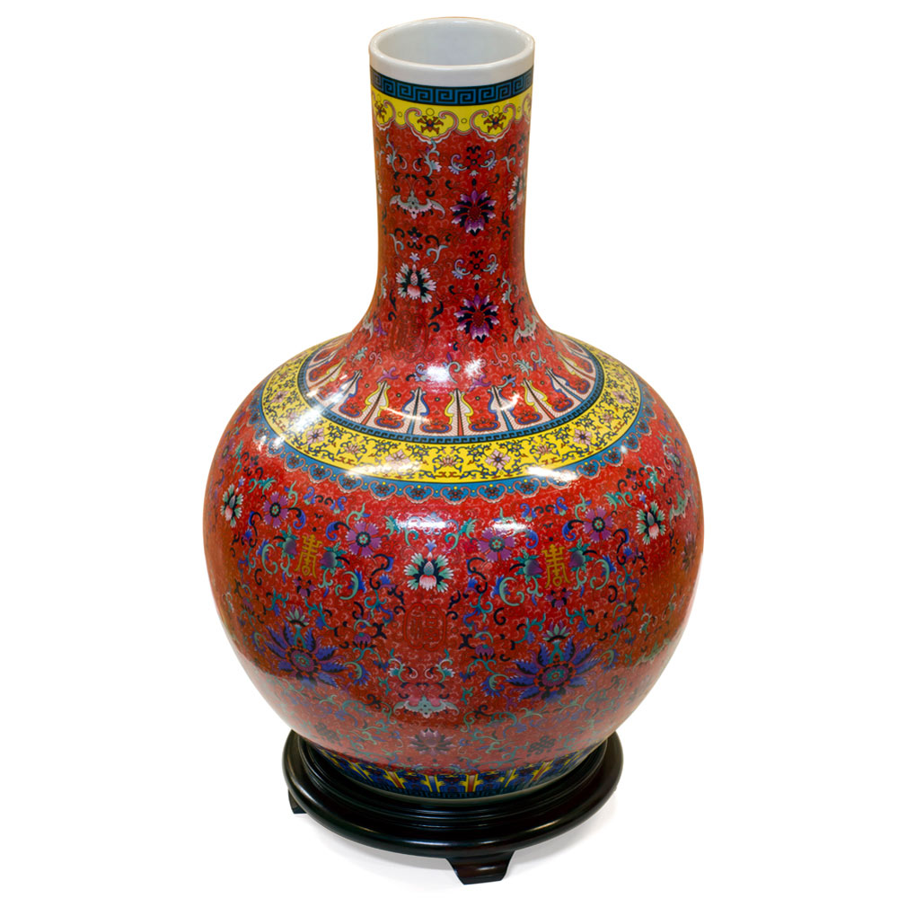 Red Imperial Chinese Porcelain Temple Vase