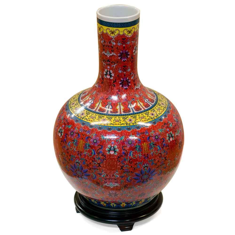 Red Imperial Chinese Porcelain Temple Vase