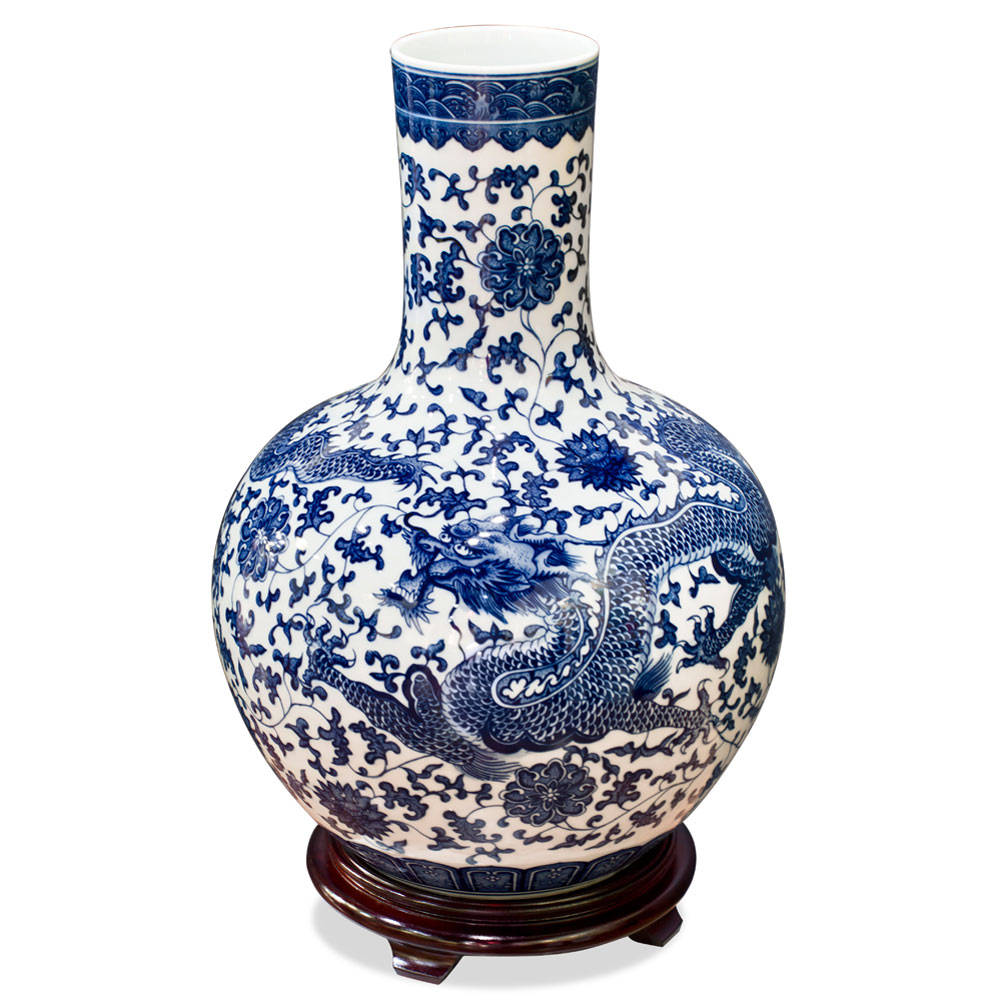 Blue and White Dragon Imperial Chinese Porcelain Temple Vase