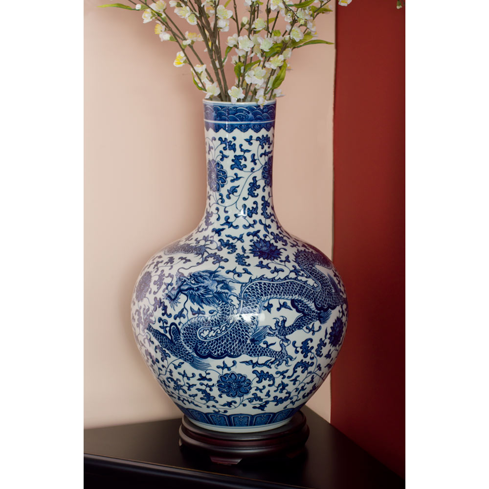 Blue and White Dragon Imperial Chinese Porcelain Temple Vase