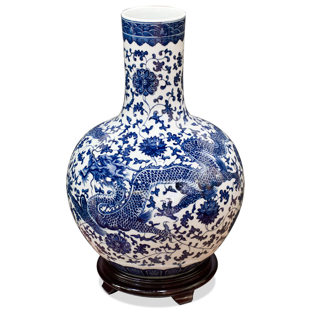 Blue and White Dragon Imperial Chinese Porcelain Temple Vase