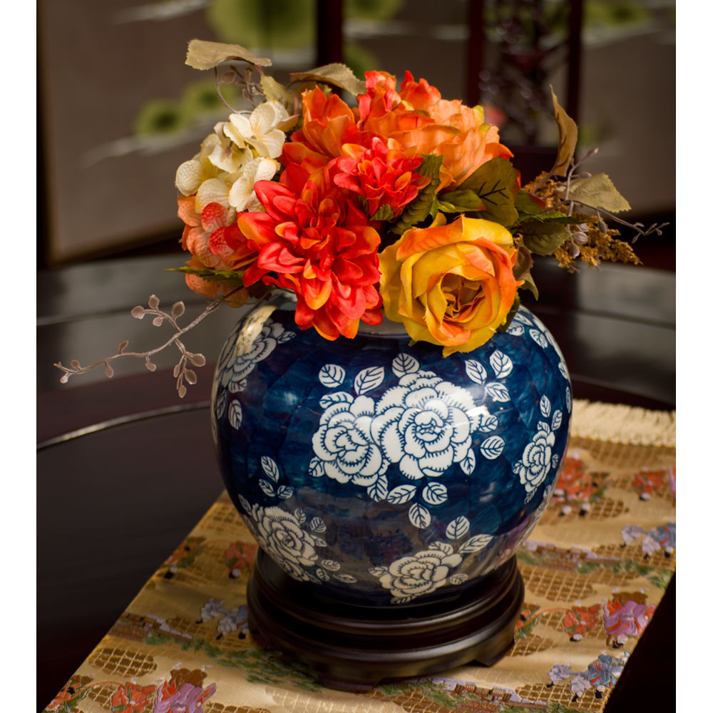 Blue and White Peony Flower Design Chinese Porcelain Jar