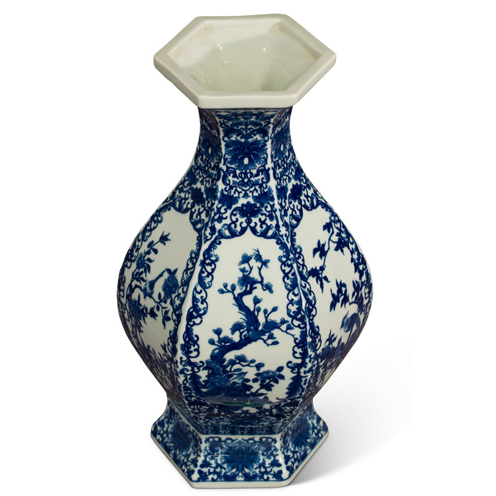 Blue and White Bird and Flower Design Chinese Qing Dynasty Vase