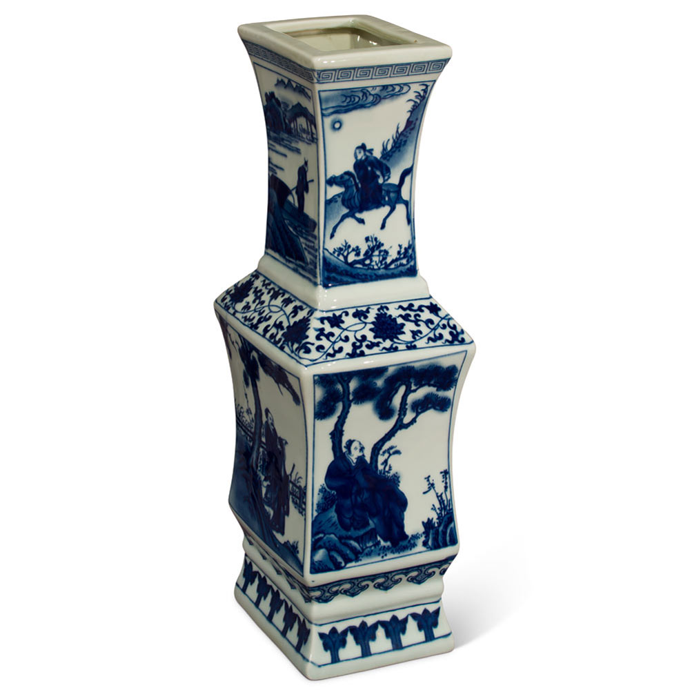 Blue and White Chinese Qing Dynasty Vase with Illustration